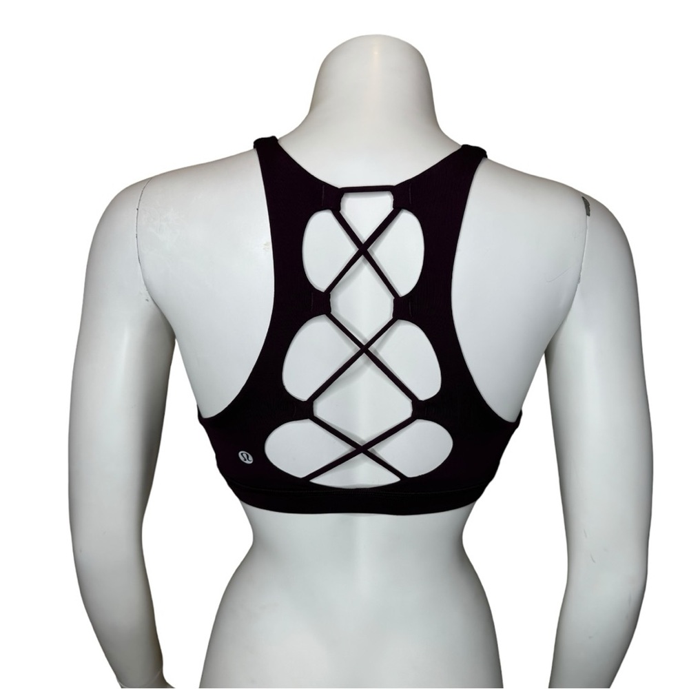 Lululemon Tied to It Bra 2 Black Cherry Lace-up Strappy Athletic